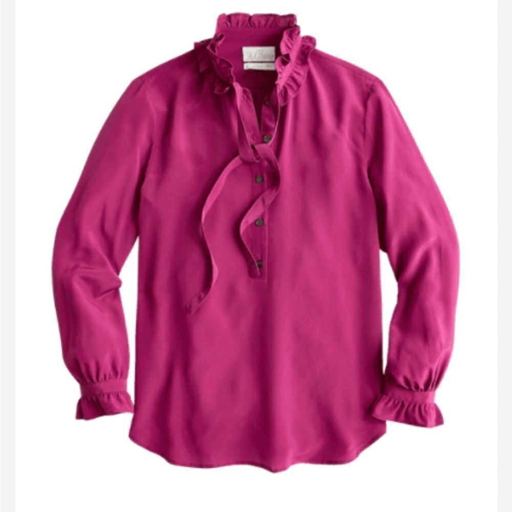 J Crew Classic fit ruffleneck silk popover shirt with tie- excellent condition